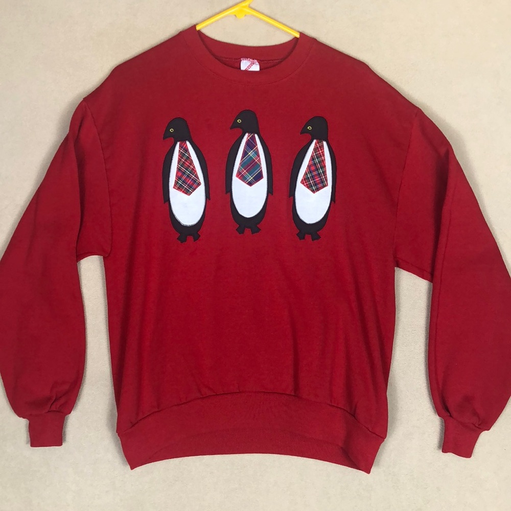 Vintage Jerzees‎ Penguin Tie Patchwork Long Sleeve Sweater Women’s size L